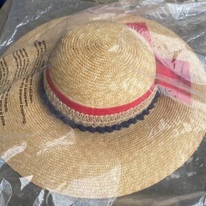 Vineyard Vines Natural Straw Hat with Red and Navy Trim